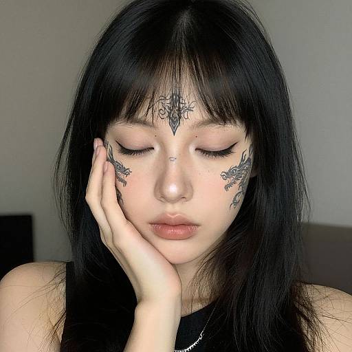 Tattooed Woman with Closed Eyes