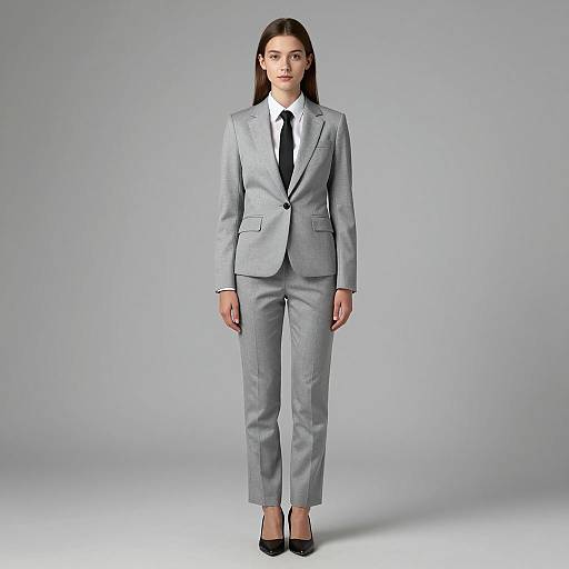 Young Woman in Light Gray Business Suit