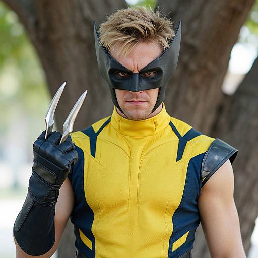 Boy in Wolverine Costume Outdoors