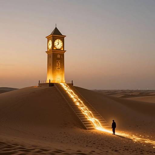 Desert Clocktower with Radiant Time Streams