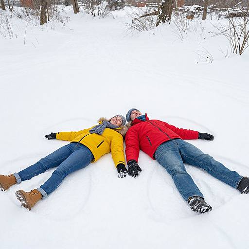 Happy Couple Making Snow Angels