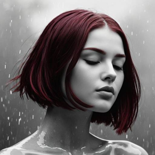 Portrait of Girl with Maroon Hair in Rain