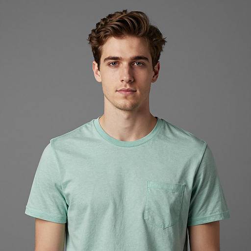 Young Man in Light Green T-Shirt