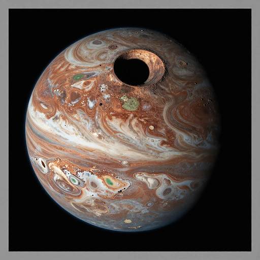 Half-View Planet with Black Impact Crater