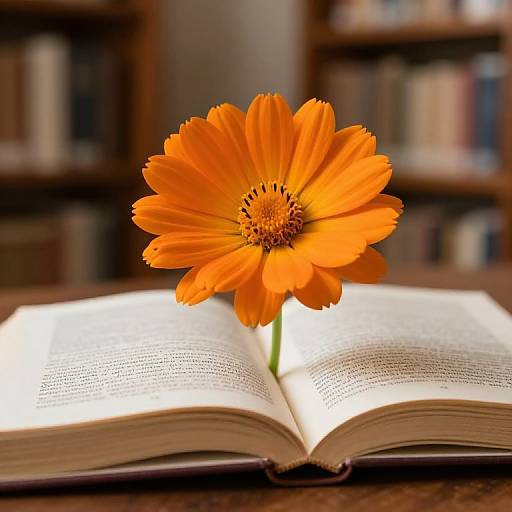 Orange Flower Blossoming from Book
