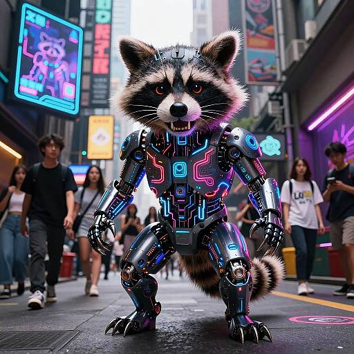 Neon Cyborg Raccoon Alley Snarl