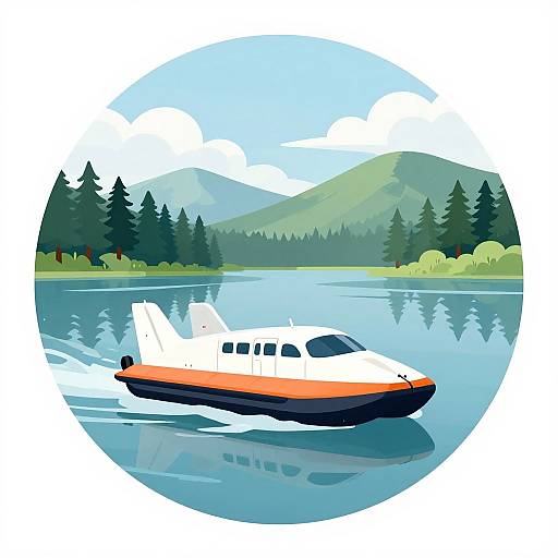 Flat Hovercraft on Serene Lake