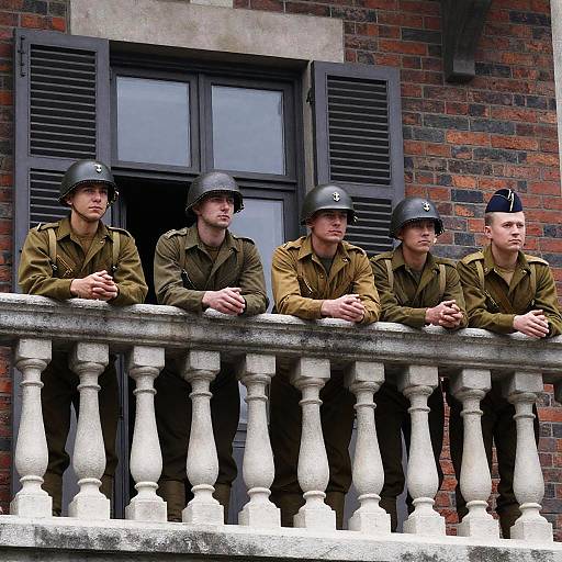 World War II Soldiers on Stone Balcony