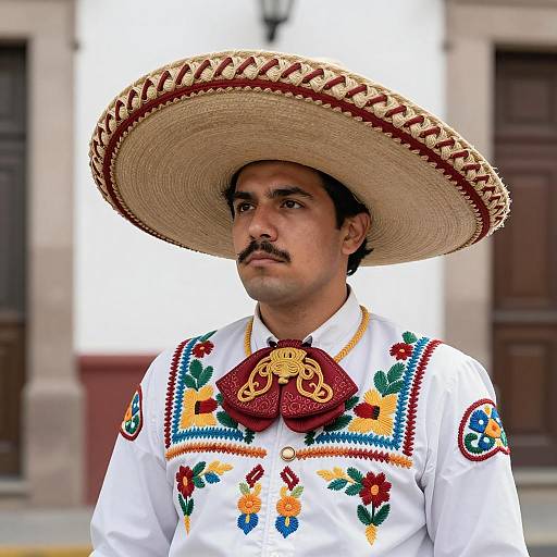 Man in Traditional Mexican Sombrero and Embroidered Vest