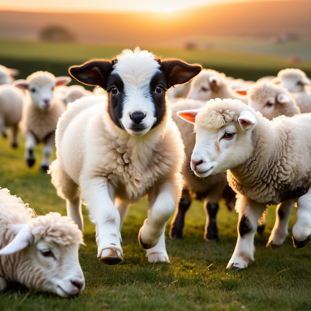 Playful Puppy and Tumbling Sheep Scene