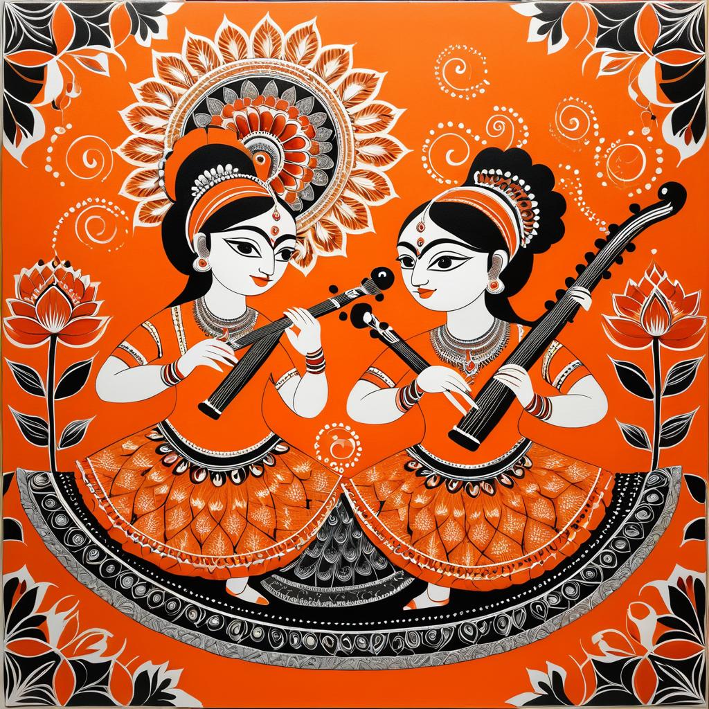 Folk Musicians in Gond Style Art