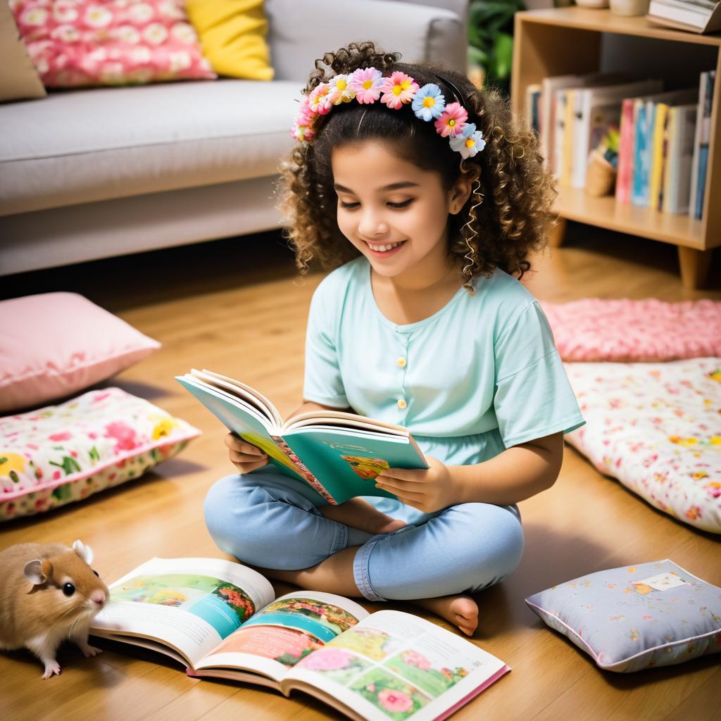 Girl Reading to Hamsters in Cozy Setting