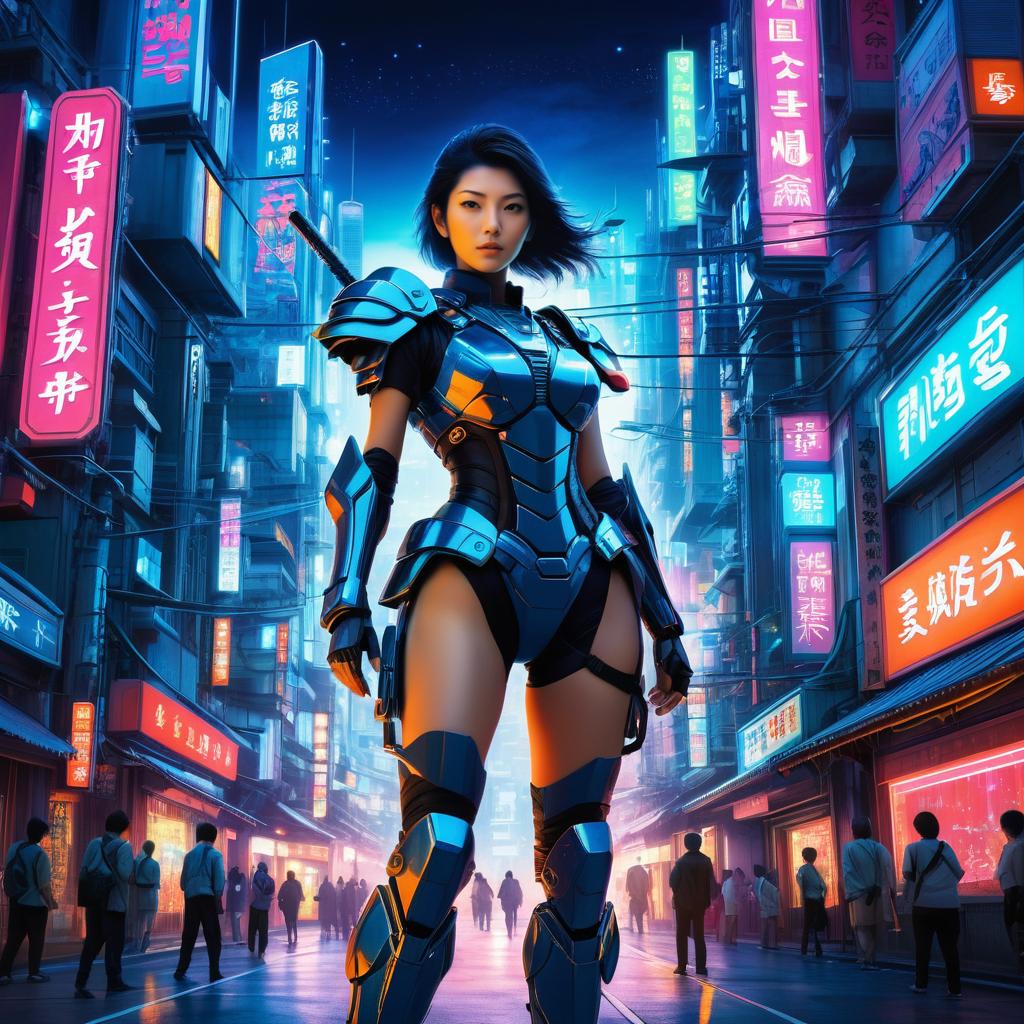 Futuristic Cyborg Warrior in Neon City