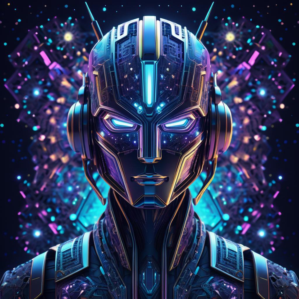 Intricate Starry Robot Portrait Design