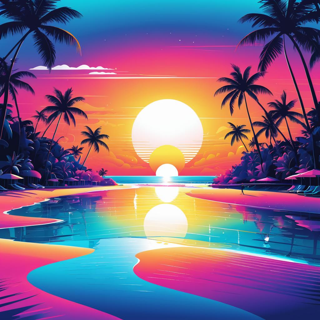 Surreal Beach Landscape in Vibrant Colors