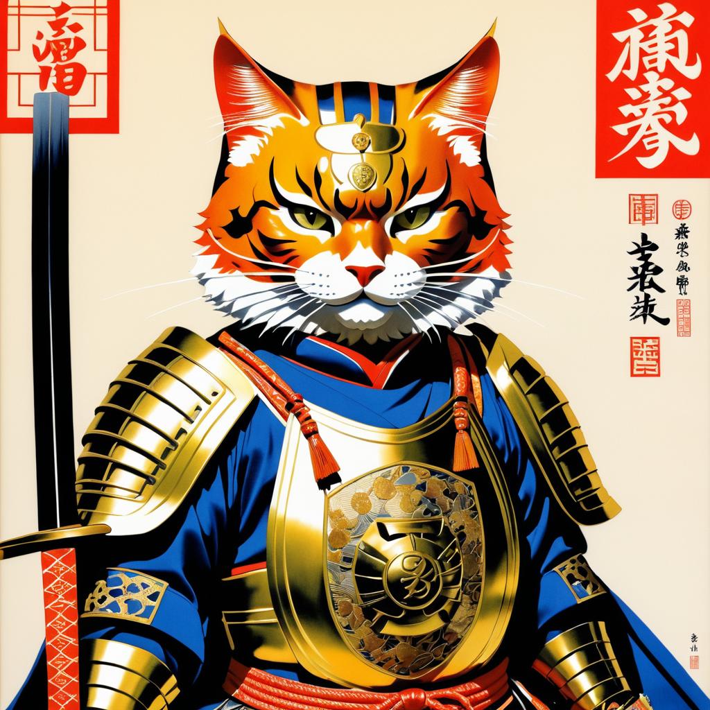 Intricate Samurai Cat in Manga Style