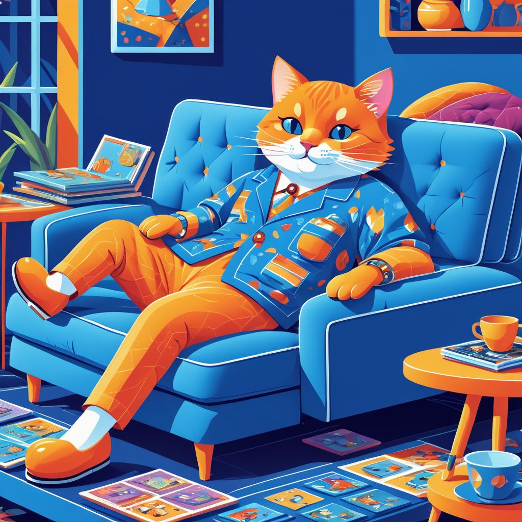 Cheerful Cat in Pajamas on Couch