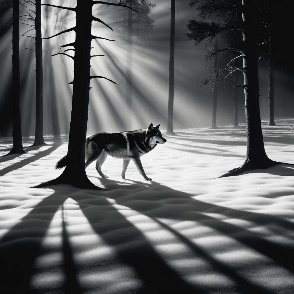 Surreal Wolf Emerges from Shadows