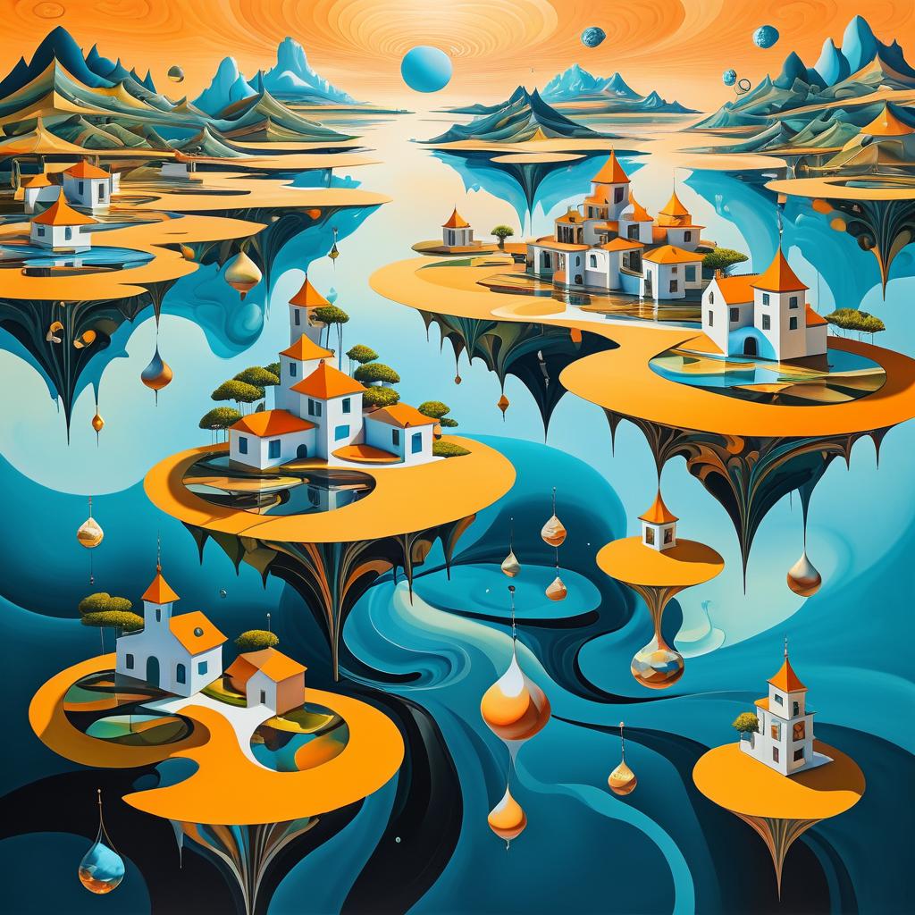 Surreal Floating Islands: Dalí and Escher Inspiration