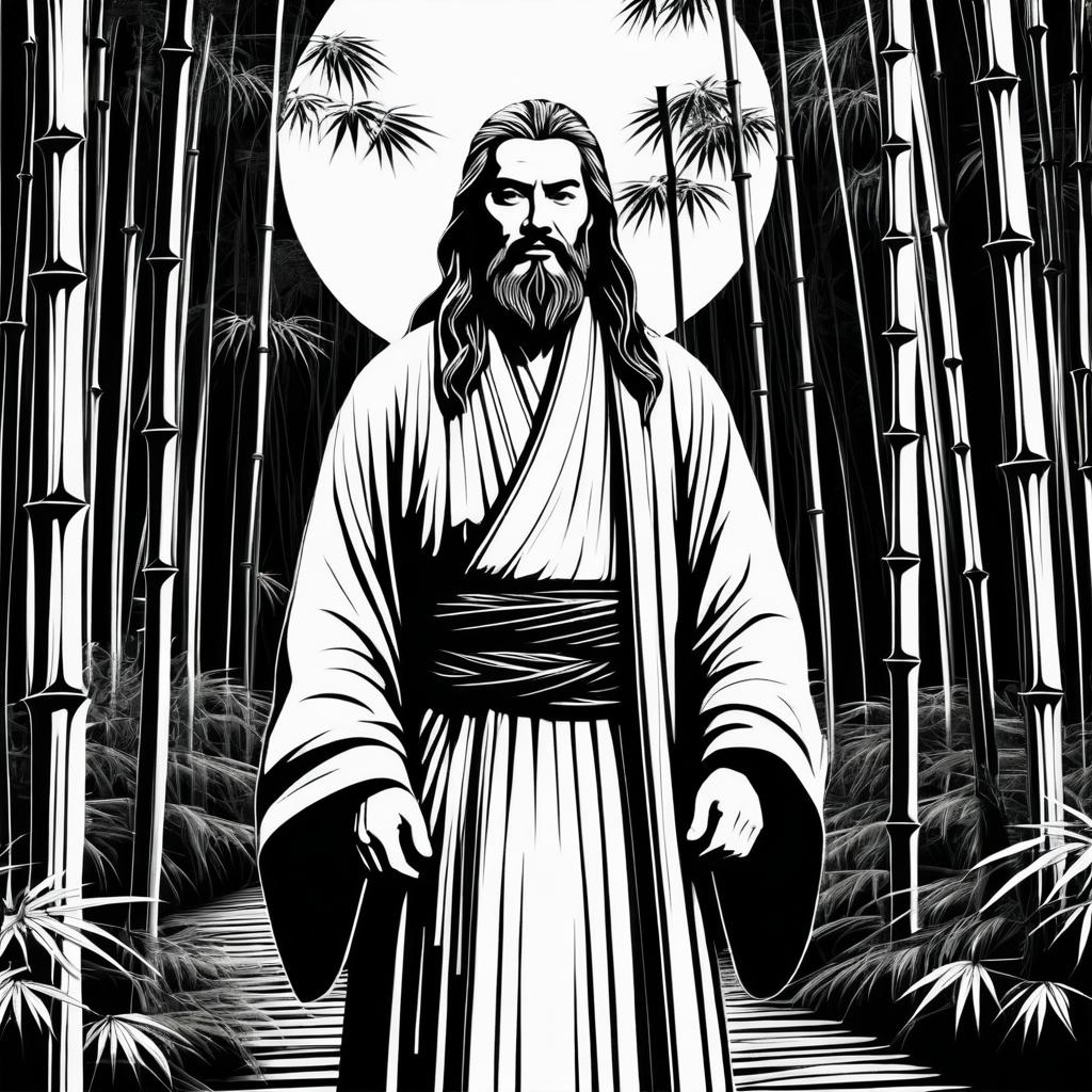 Stoic Monk in Bamboo Forest Art