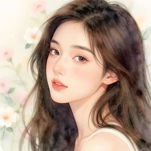 Young Woman Blushing with Floral Background