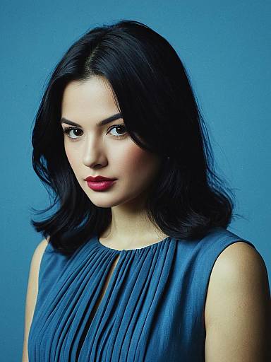 Realistic Portrait of Girl in Blue Dress