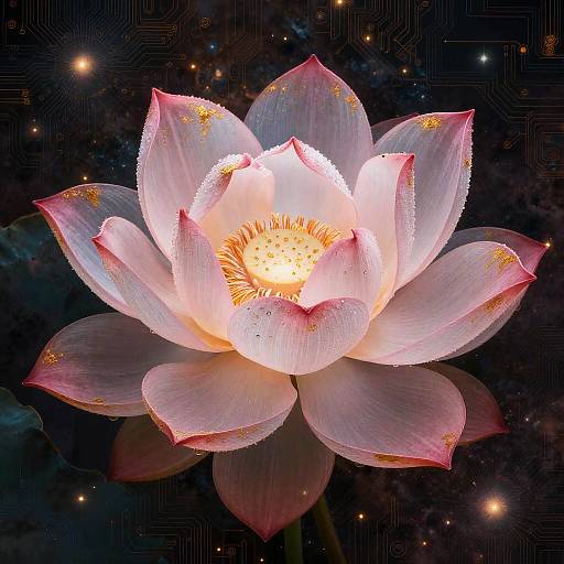 Gold-Dusted Nebula Lotus Blossoms at Dawn