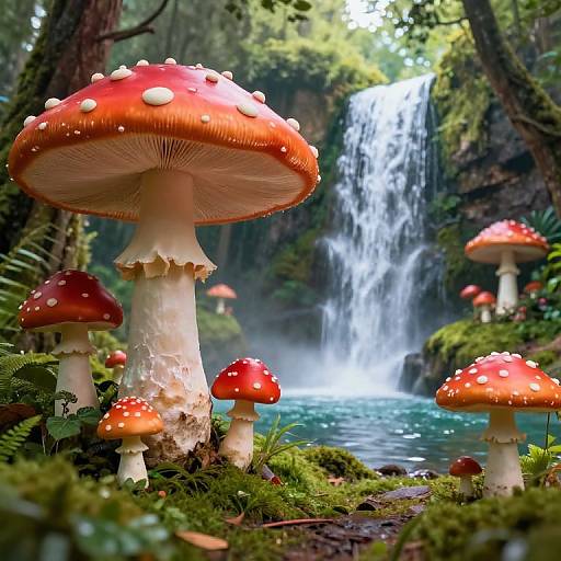Surreal Whimsical Forest with Mushrooms