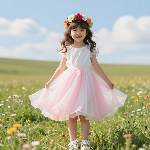 Joyful Girl in Sunny Meadow