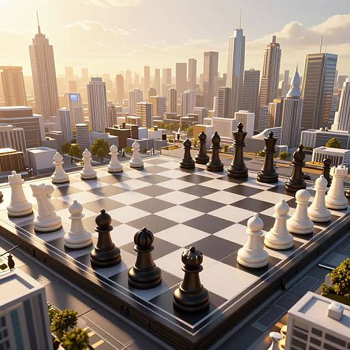 Futuristic Surreal 3D Chess Cityscape