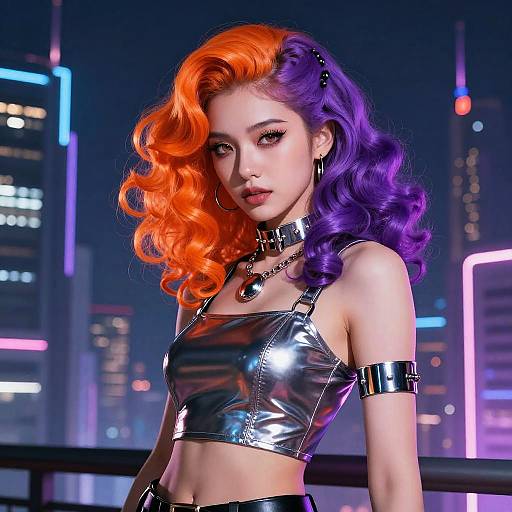Cyberpunk Elegance with Neon Hair