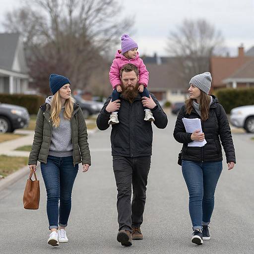 Family Walk in Suburban Setting