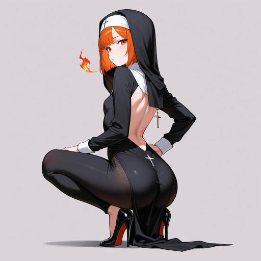 Freckled Nun in Fiery Red: Solo Pose