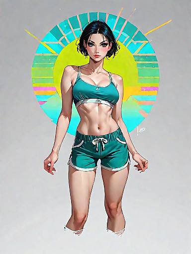 Athletic Woman in Olive Green Sportswear