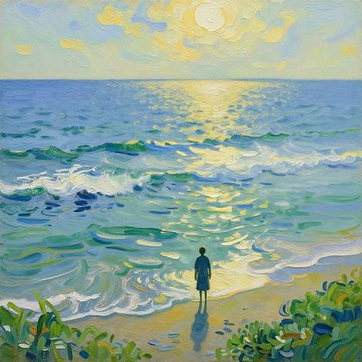 Van Gogh Style Tranquil Coastal Scene