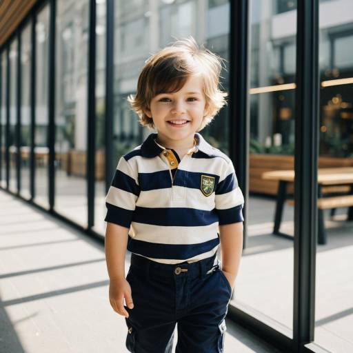 Smiling Toddler Boy in Striped Rugby Shirt