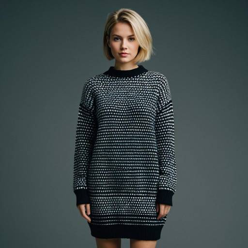 Blonde Woman in Black and White Sweater Dress