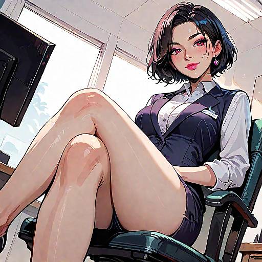 Seductive Office Lady Seated in Chair