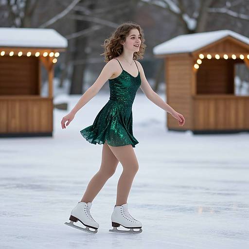 Graceful Woman Ice Skating at Night