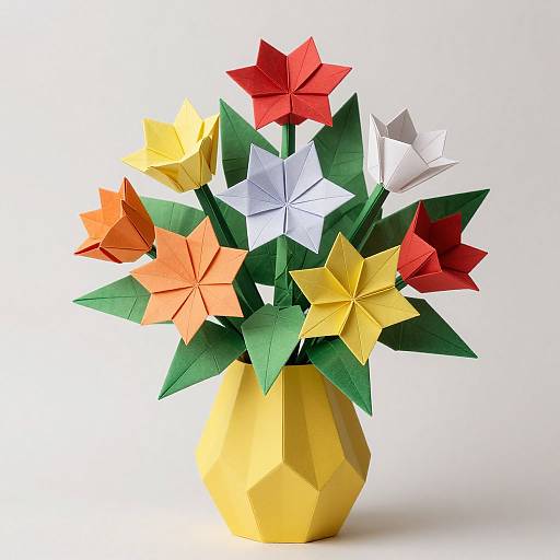 Colorful Origami Bouquet in Geometric Vase