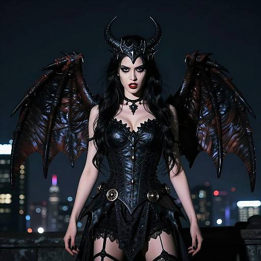 Woman in Gothic Gargoyle Costume with Wings