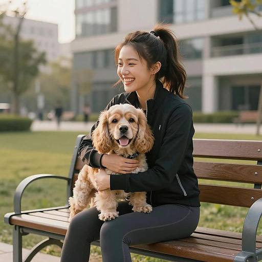 Joyful Moment: Woman and Dog in Park