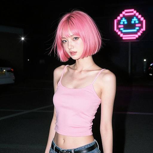 Neon-lit Portrait of Intelligent Girl