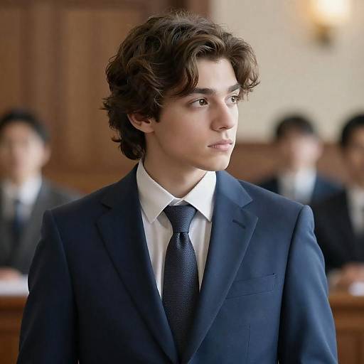 Thoughtful Young Man in Blue Suit