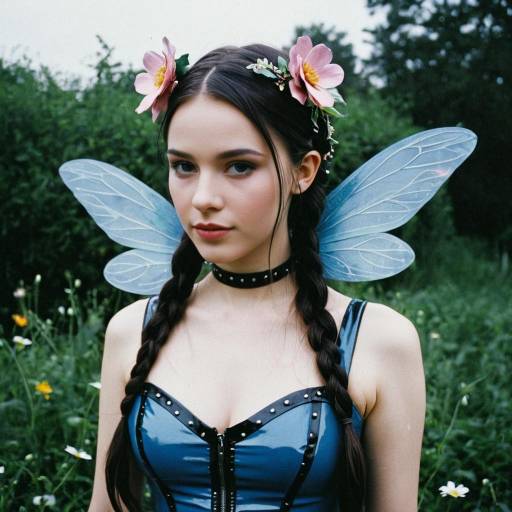 Young Woman in Latex Fairy Costume with Wings