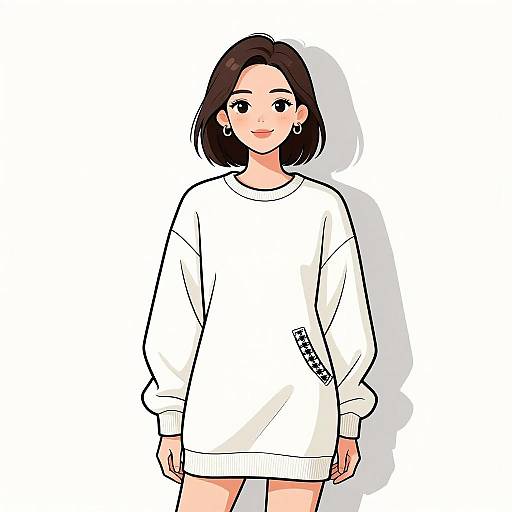 Smiling Woman in Minimalist White Dress