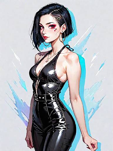 Stylish Woman in Black One-Piece Swimsuit