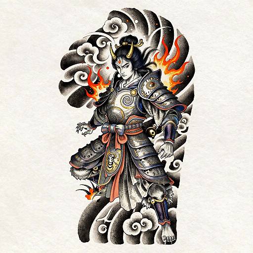 Vivid Oni Warrior Neo-Traditional Tattoo