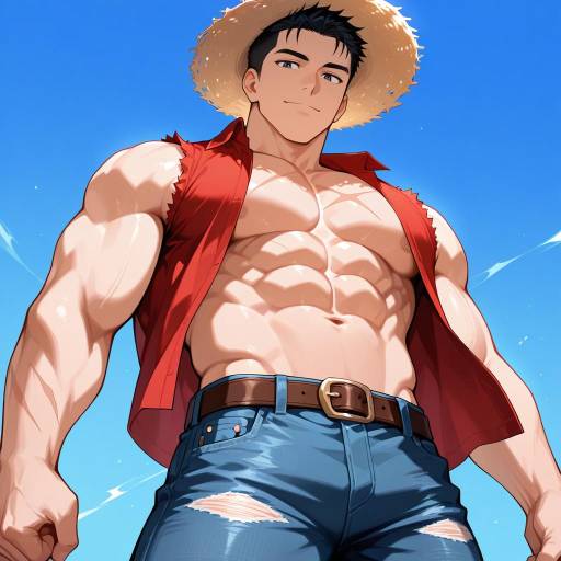 Confident Muscular Male in Straw Hat