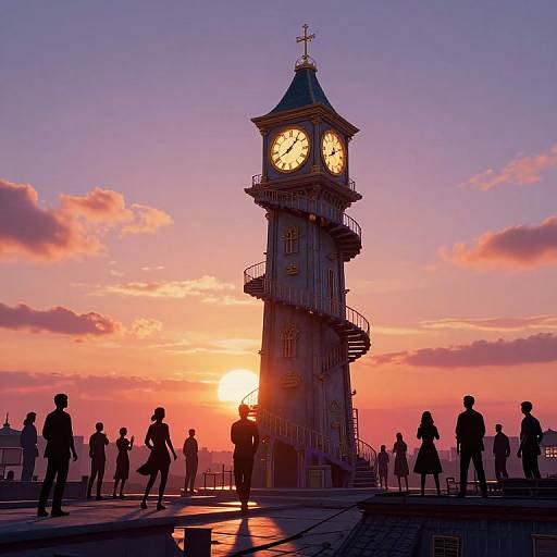Surreal Cyberpunk Clocktower at Sunset